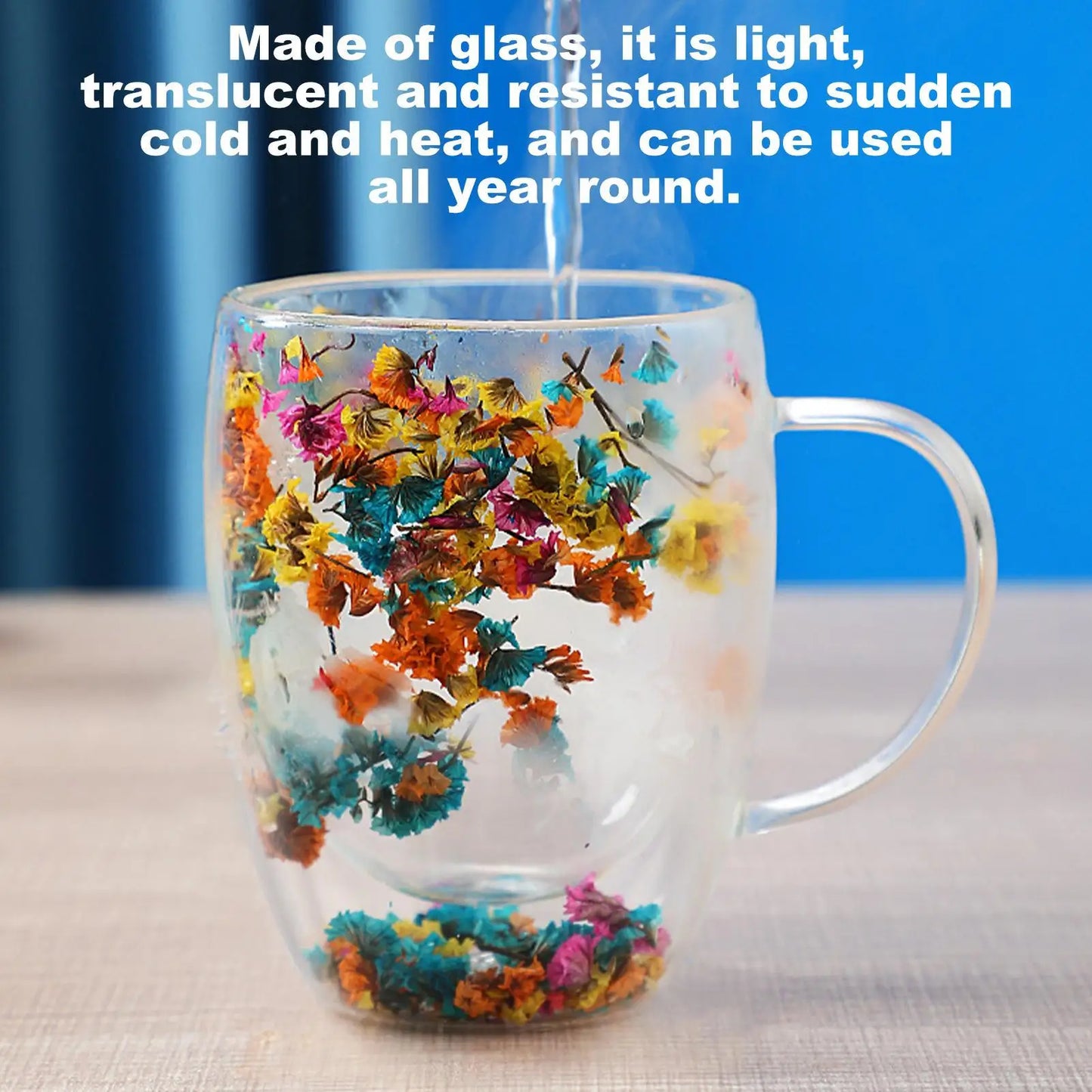 Aesthetic Dried Flower Glass Mug Double-Wall Insulated & Heat Resistant Perfect for Coffee, Tea, Office & Home Decor Gifts
