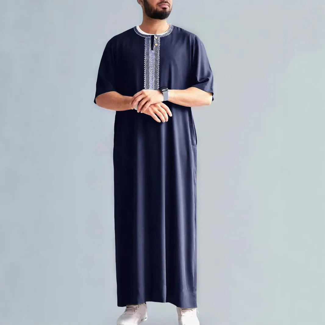 2026 New Men's Muslim Thobe Mid Long Sleeve Arab Ethnic Retro Vintage Loose Fit Islamic Robe Abaya Dubai Saudi Ramadan Eid