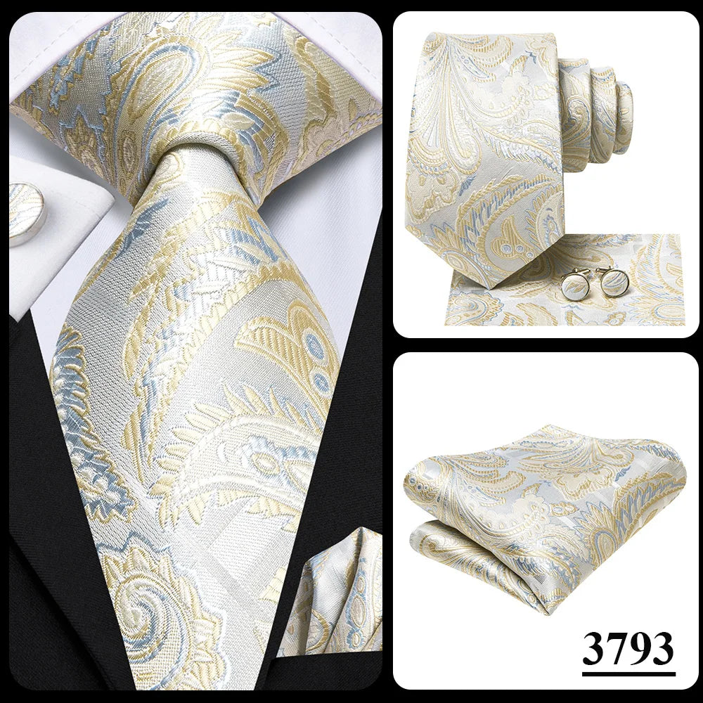Hi-Tie Teal Green Floral Mens Fashion Necktie Handkerchief Cufflinks for Tuxedo Accessory Classic Silk Luxury Tie for Man Gift