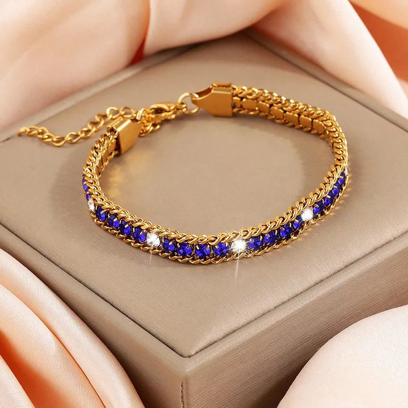 ZMZY Gold Color Women's Cubic Zirconia Stainless Steel Bracelet Adjustable Link Lightweight Non Tarnish Iced Out Chain Bracelet