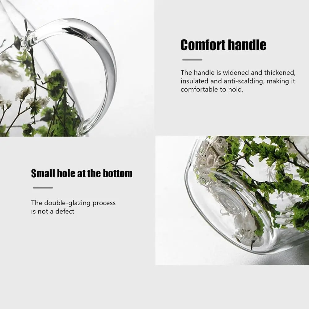 Dried Flowers Double Walled Coffee Mug 350ml Dried Flowers Glass Mugs Unique Creative Flower Mug with Handle Anti-Scalding Mug