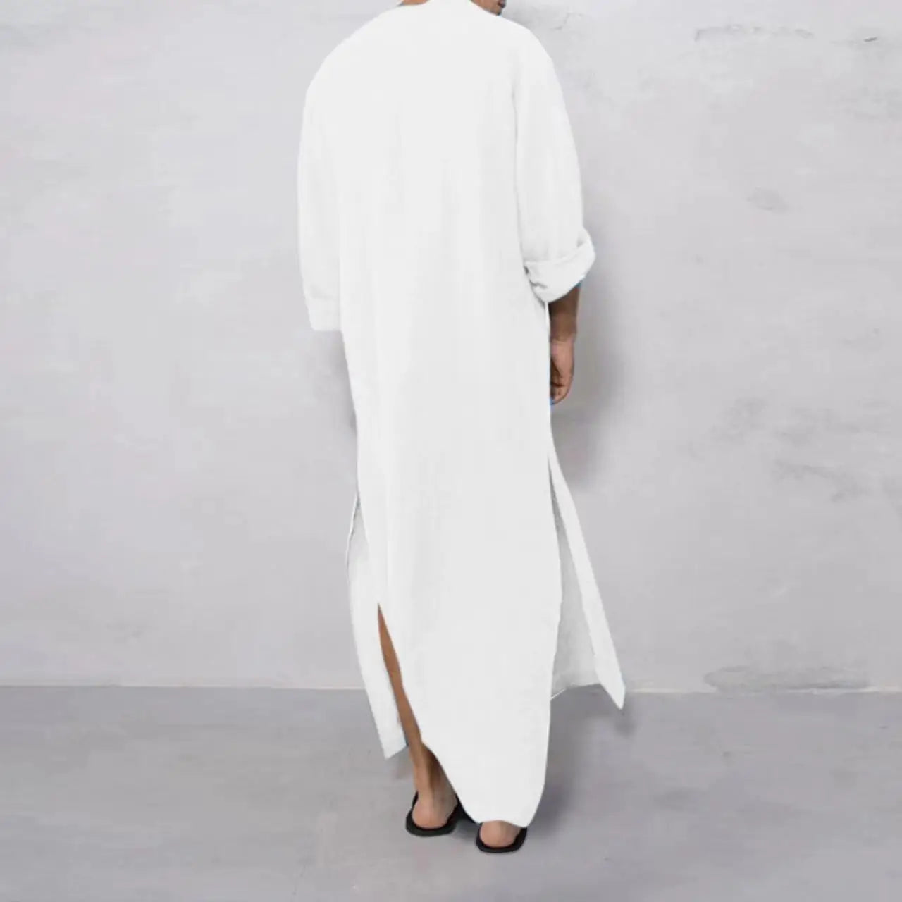 Jubba Thobe Islamic Arabic Kaftan Men Linen Cotton Solid Short Sleeve Hooded Robes Dubai Middle East Muslim Clothes Abaya Homme