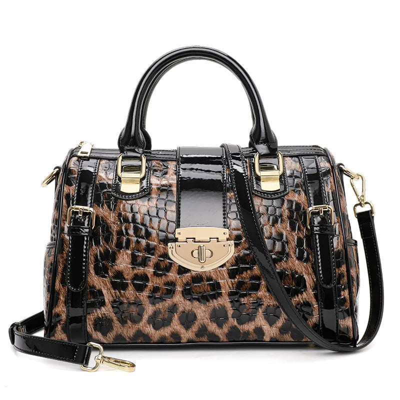 he Aidrani women's handbag, expertly made from hi - quality materials, is a luxurious leopard print Boston bag with its fashiona