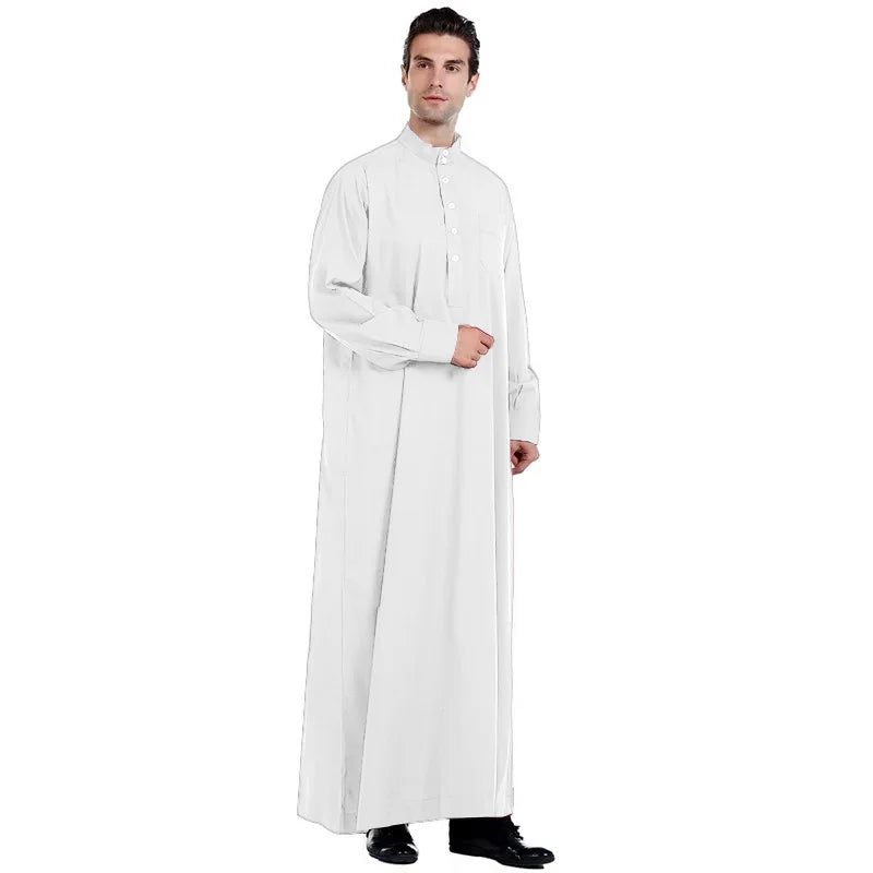 Men Dishdasha Muslim Long Sleeve Dress Daffah Thobe Jubba Saudi Arab Thoub Kaftan Islamic Clothing Robes Abaya Dubai Middle East