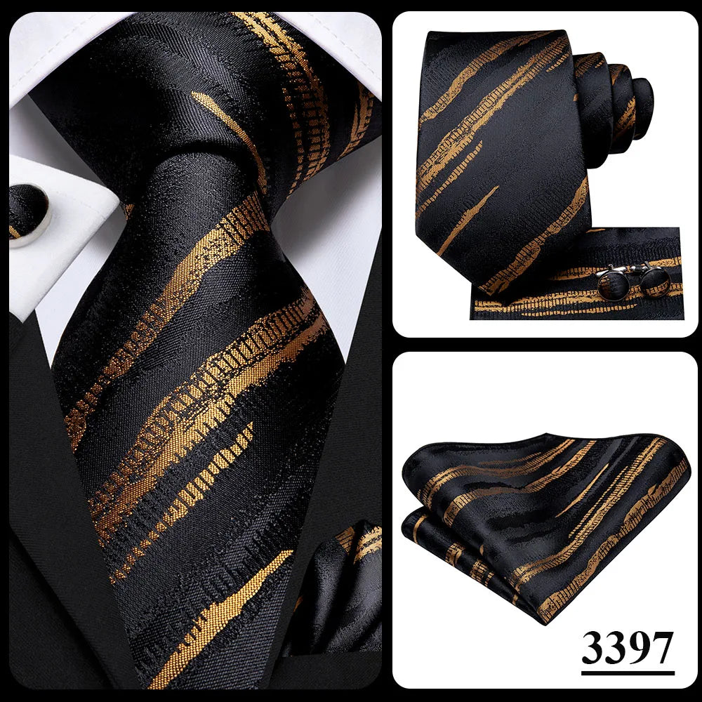 Hi-tie Design Black Solid Dot Silk Wedding Tie For Men Hanky Cufflink Gift Men Necktie Gravata Set Fashion Business Dropshipping