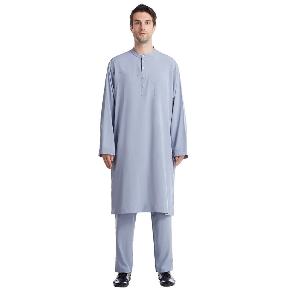 Men Jubba Thobe Muslim Two Pieces Set For Male Pakistan Dubai Saudi Abaya Prayer Islamic Clothing Worship Suit Arabic Ramadan