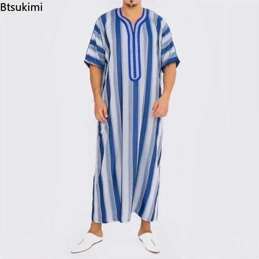 2026 Men's Muslim Thobe Middle East Jubba Thobe Long Sleeves Islamic Robe Men Muslim Dress Saudi Arabic Hooded Thobe Abaya Male