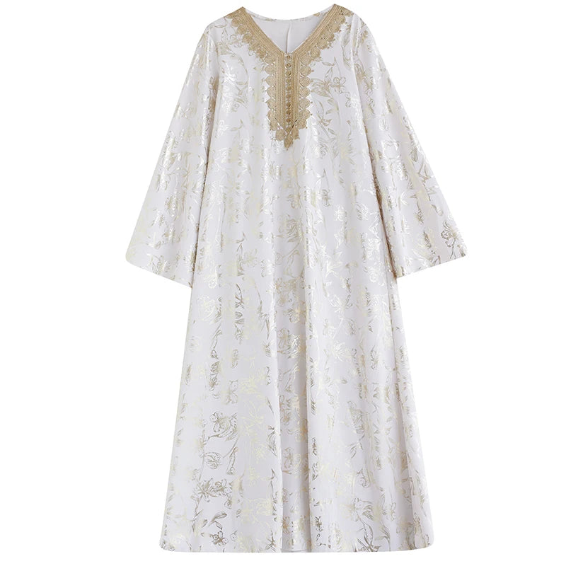 Middle East Ethnic Long Robe V-Ne Gold Emed New Sle Dr Tang Suit Waist Belt Mid-Length Skirt High Quali Ele ...