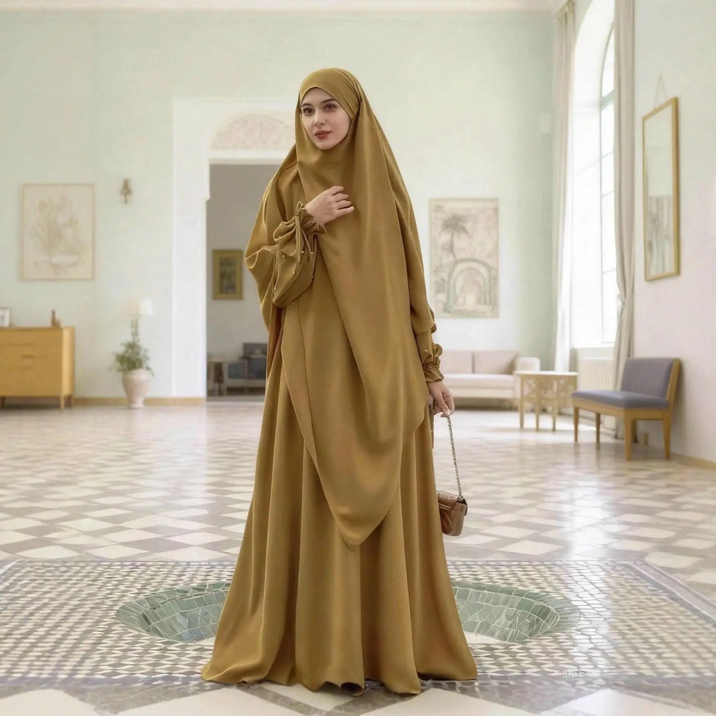 Abaya with Khimar Set Jilbab 2 Piece Ramadan Eid Jilbeb Long Hijab Dress Muslim Prayer Clothes Women Turkey Islamic Dubai Outfit