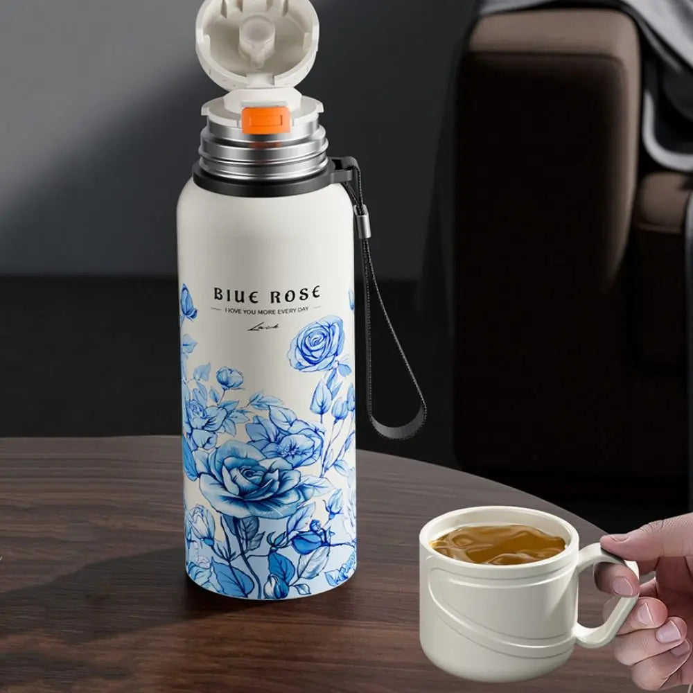 620ml Flower Pattern Thermos Bottle with Filter Stainless Steel Travel Mug Large-capacity Double Wall Thermal Cup Travel