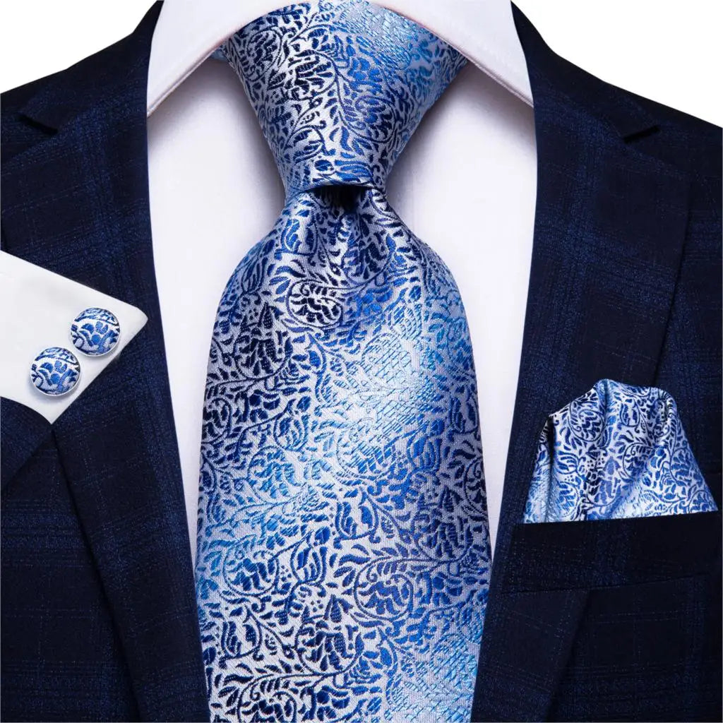 Hi-Tie Blue New Fashion Business Paisley Silk Men's Tie NeckTie 8.5cm Ties for Men Formal Luxury Wedding Quality Gravata