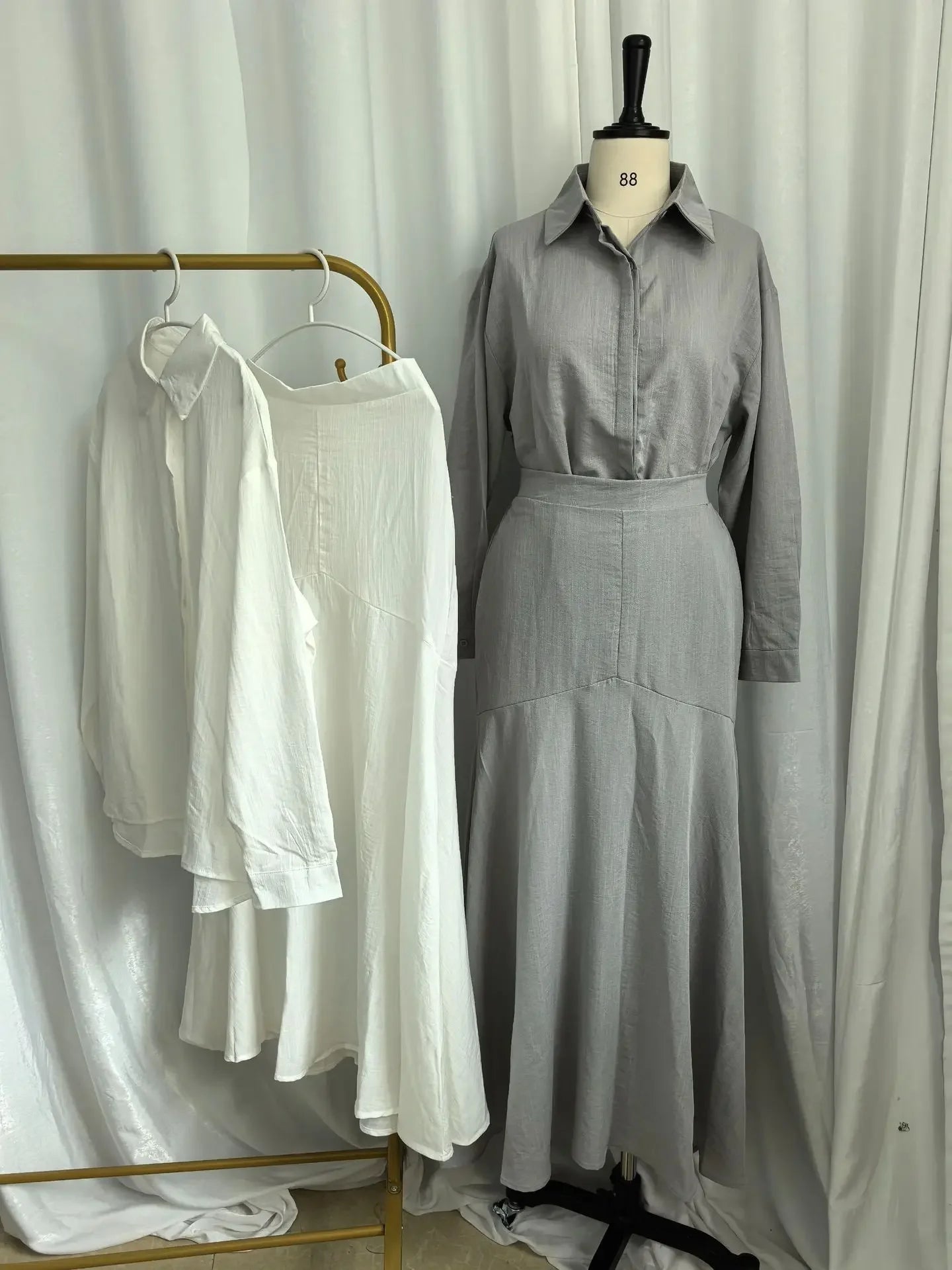 Eid Muslim Set Women Top Shirt Skirt 2 Piece Set Blouse Single Breaterd Solid Skirts Suits Arabic Dubai Musulman Ensembles 2025