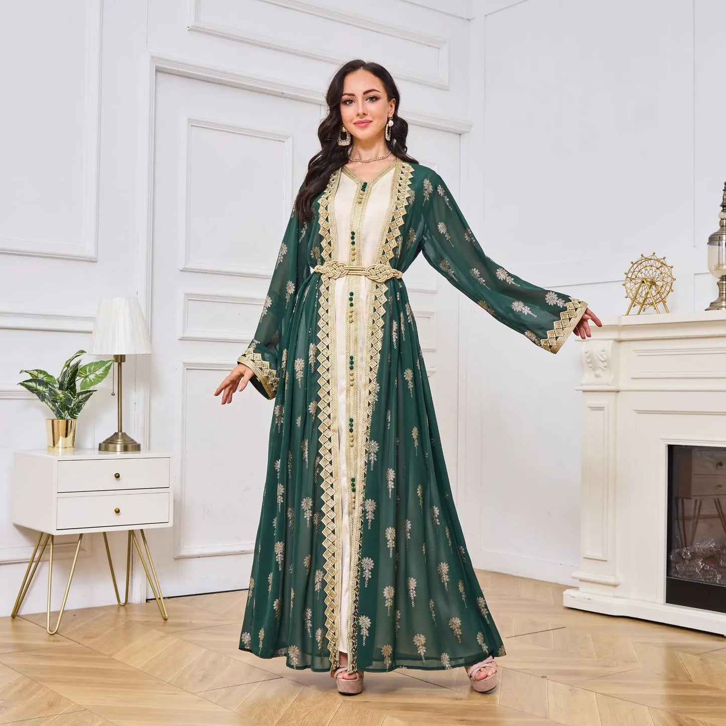 2026 New Women's Cardigan Vest Two-Piece Dress Middle Eastern Arabic Robe