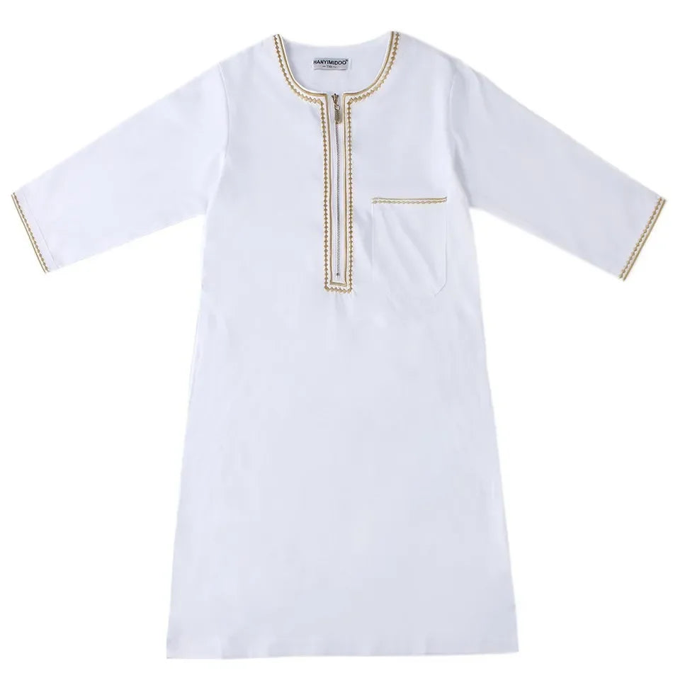 Teenage Boys' Summer Muslim Robe Kids Arab Folk Clothes Boys Solid Color Thobe 5-14 Years National Outfit for Children New