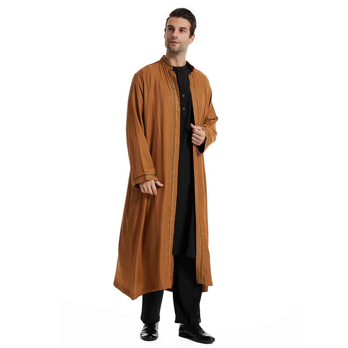 Elegant Bisht for Men Arabic Thobe Outer Robe Fashion Embroidery Islamic Jubba Kaftan Formal Ceremony Wear