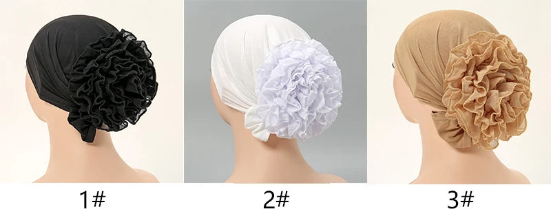 Muslim Hijabs for Women Thin Modal Bottom Hat Scarf  Solid Color Turban with Lace Panhua Islam Head Wrapping Tie Back Headband