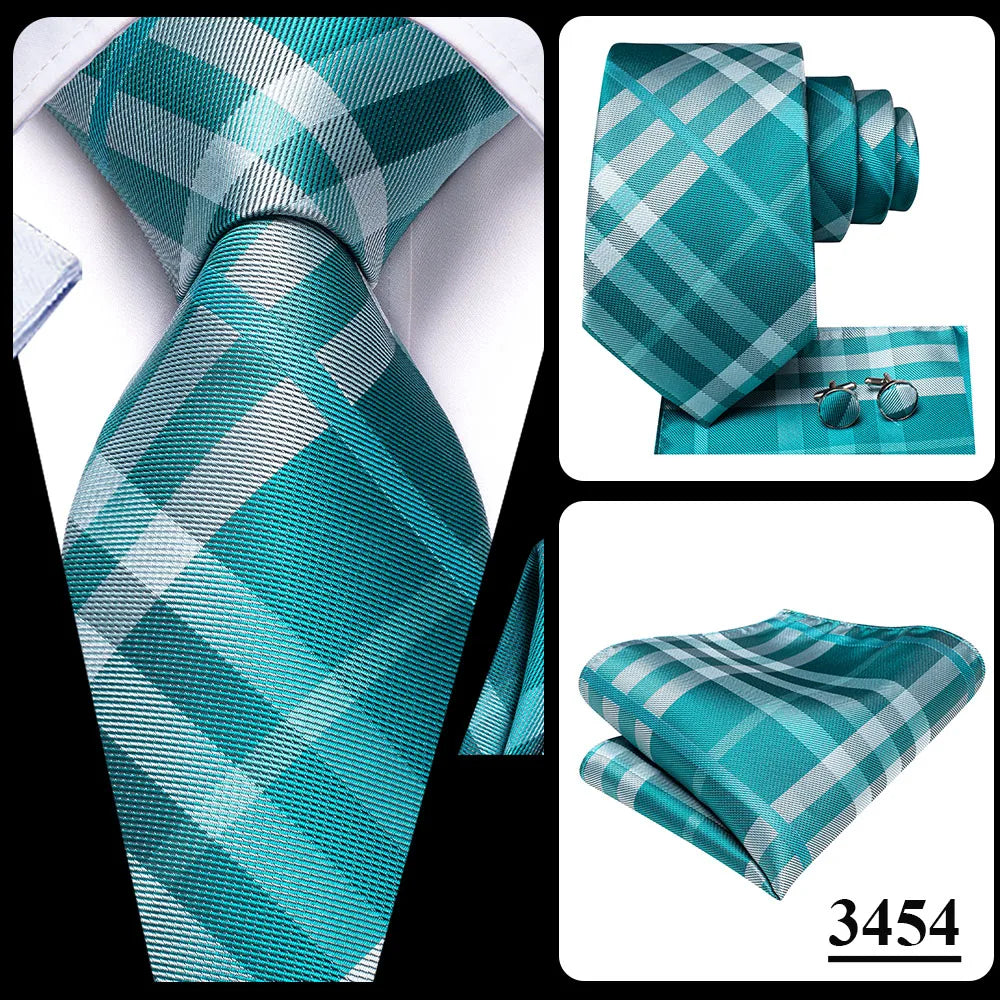 Hi-Tie Fashion 8.5cm Black Plaid Dots Men's Elegant Tie Handkerchief Cufflinks Set Wedding Party Accessories Gift for Men Gravat
