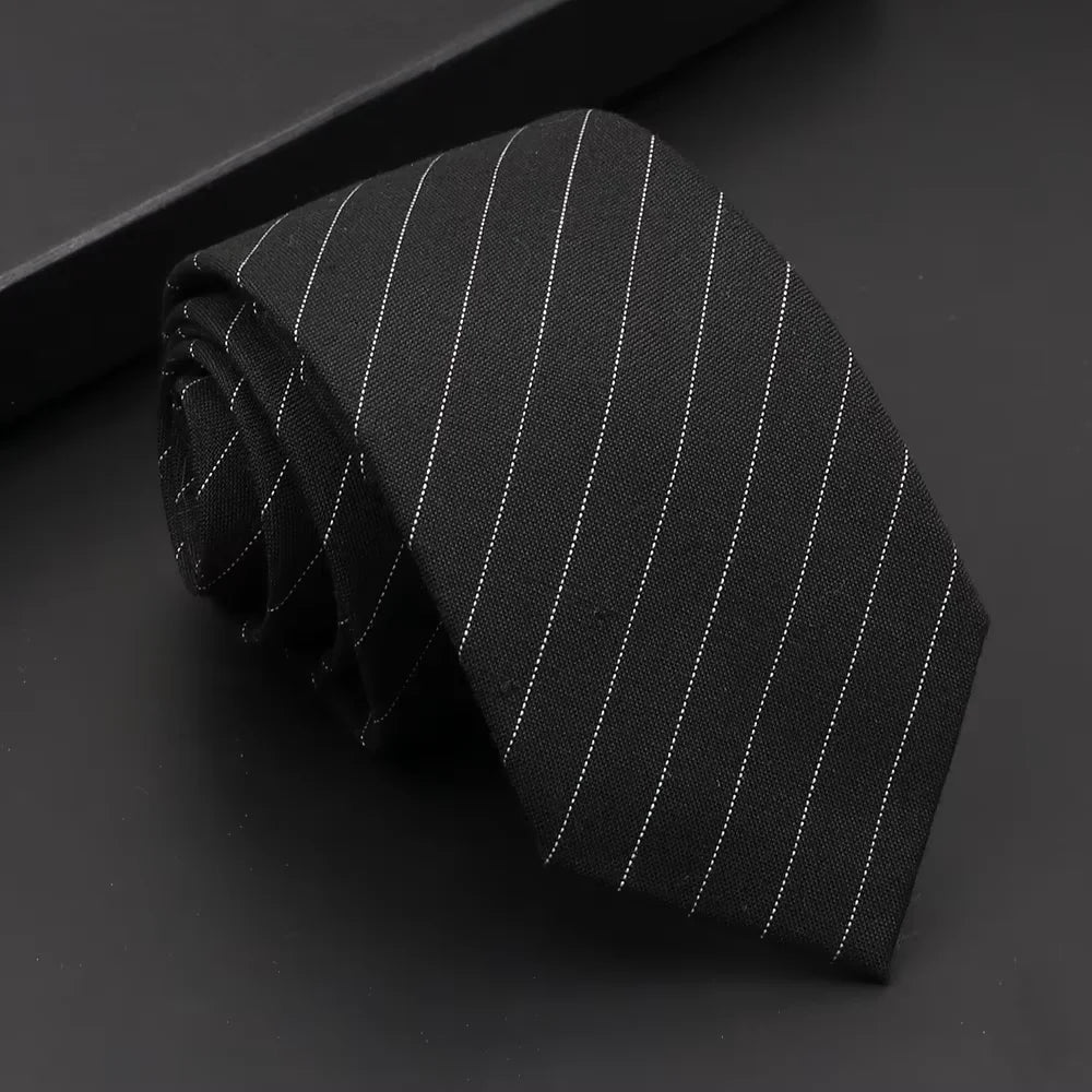 Classic Mens Solid Cotton Handmade 6cm Ties Striped Narrow Collar Slim Necktie Black Red Blue Formal Business Wedding Tie Gift