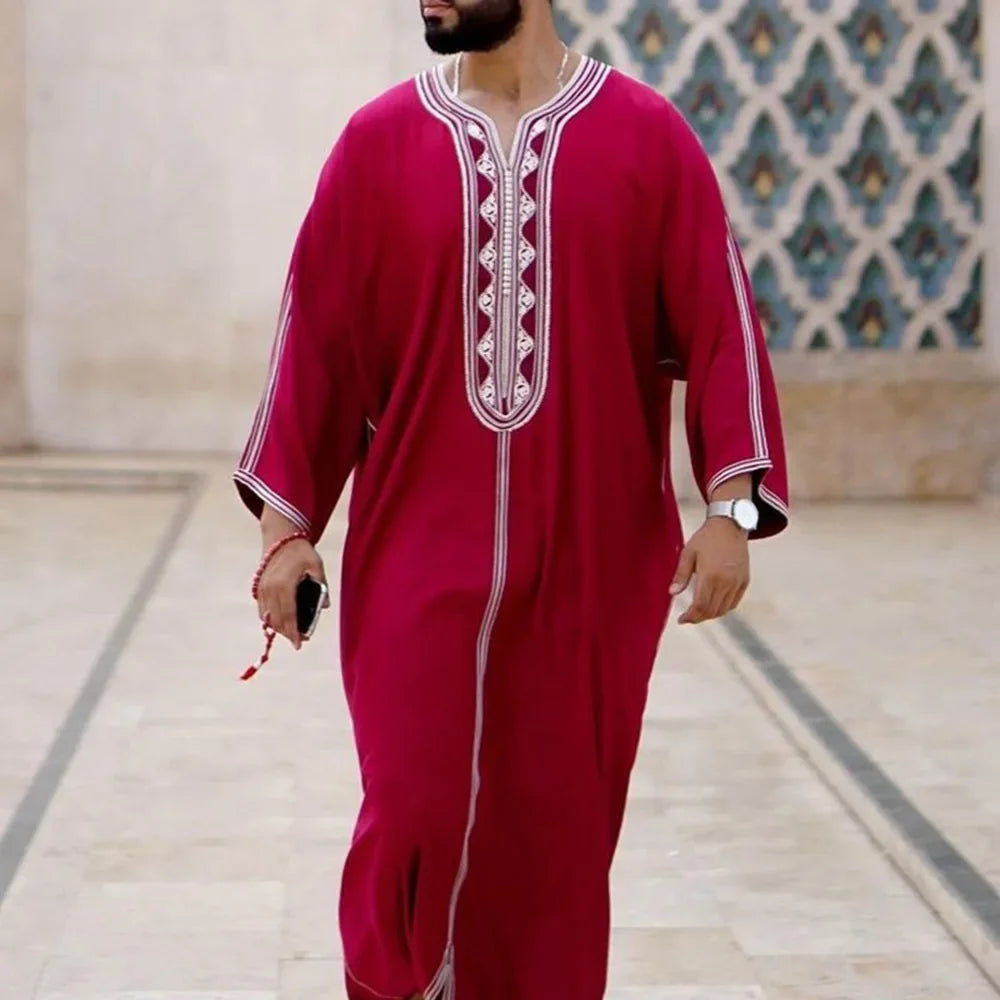 New 2025 Traditional Muslim Clothing Eid Middle East Jubba Thobe Men Thobe Arab Muslim Robes with Long Sleeves Gifts for Husband