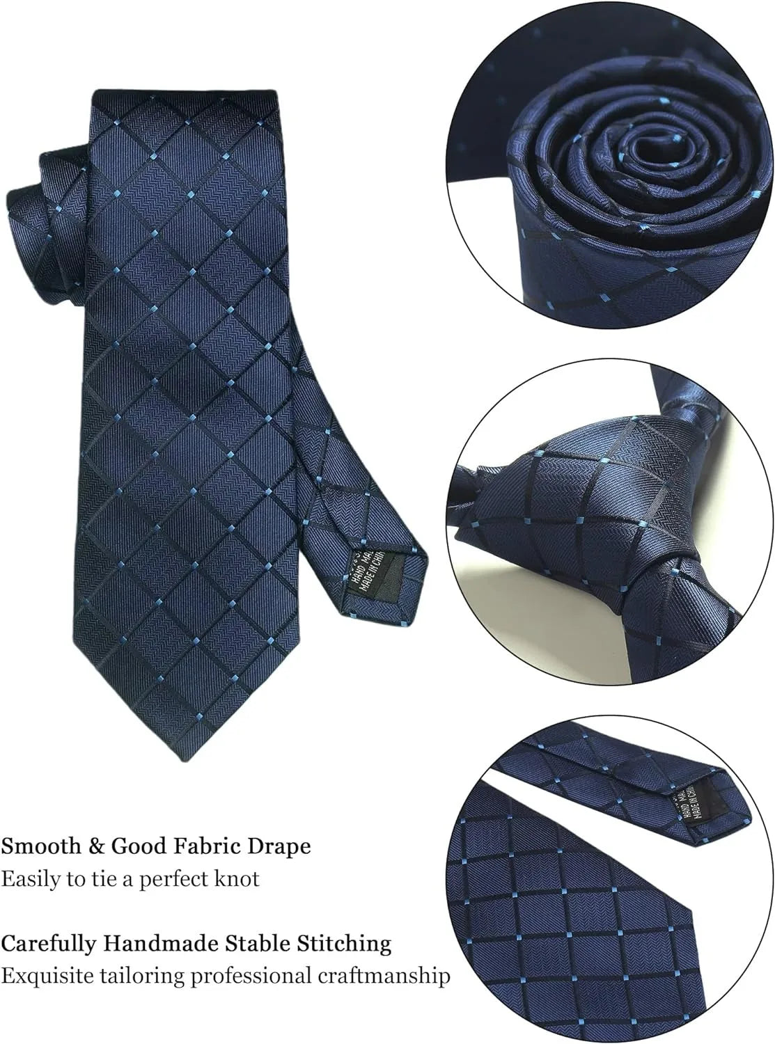 100% Silk Ties for Men Plaid & Checks Tie Clip Handkerchief Woven Classic Men's Necktie Pocket Square Set Formal Wedding Ties