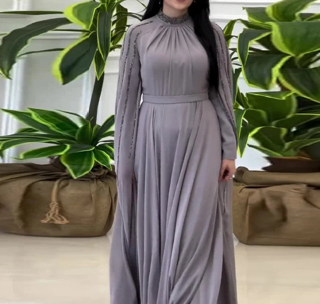 Women's Light Luxury High-End Fashion Rhinestone Evening Dress Temperament New Fashion Women Elegant High Waist Party Dresses