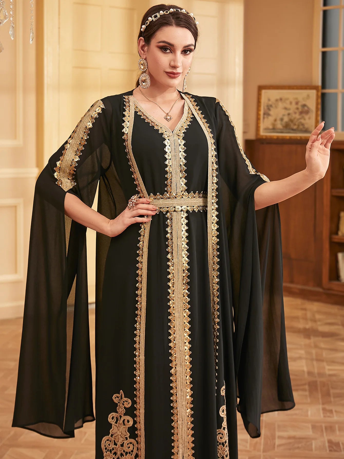 Middle East Arab Muslim New Fashion Women's Embroideried Casual Trendy Loose Elegant 2 Piece Sets Cardigan Coat Dresses Female