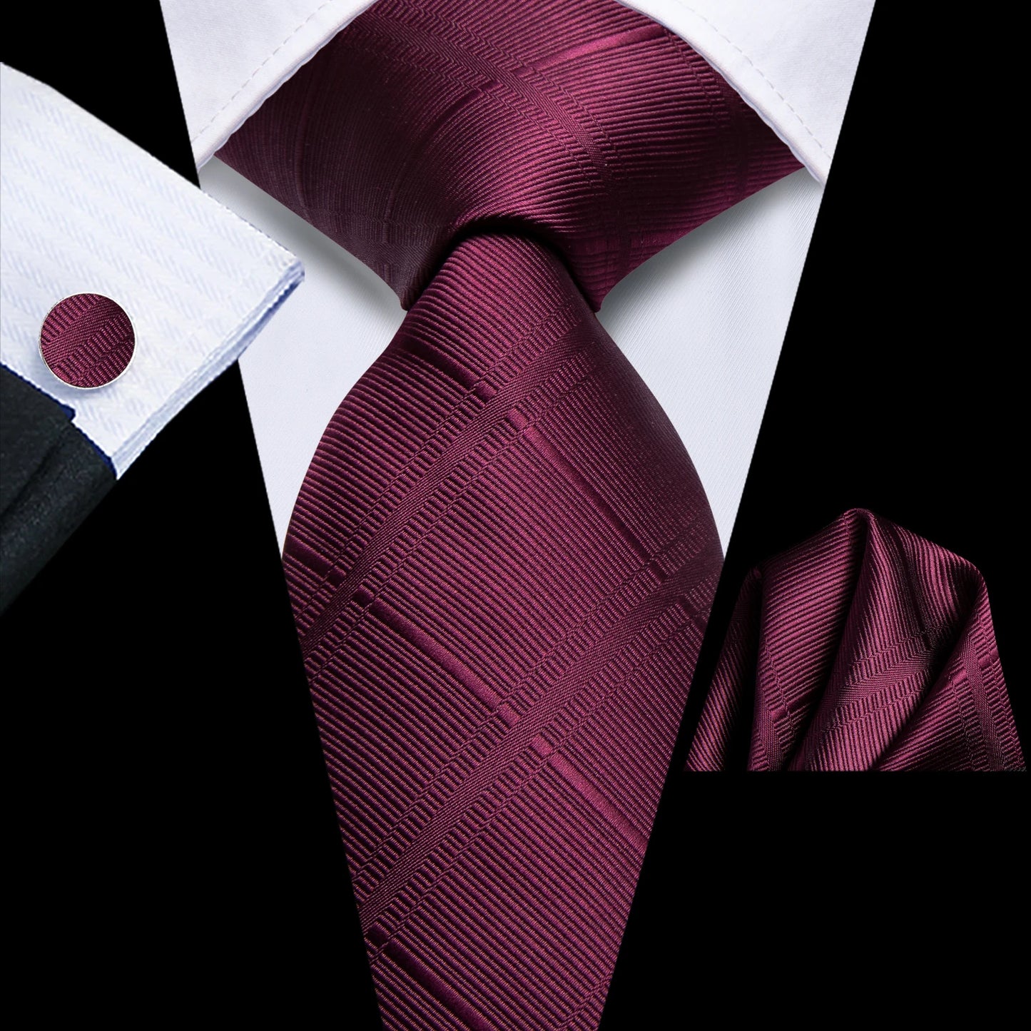 Hi-Tie Plum Color Pliads Mens Fashion Necktie Handkerchief Cufflinks for Tuxedo Classic Tie Man Gift Valentine's Day