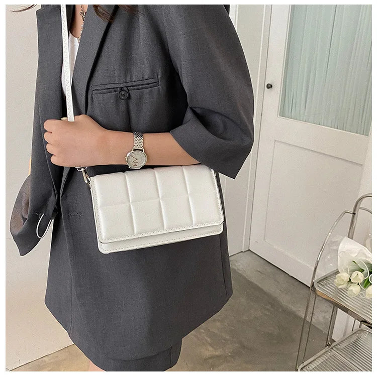 Trendy Classic Solid-Colour Minimalist Fashion Handbag Popular New Style Compact Square Bag PU Handheld Crossbody Shoulder Bag
