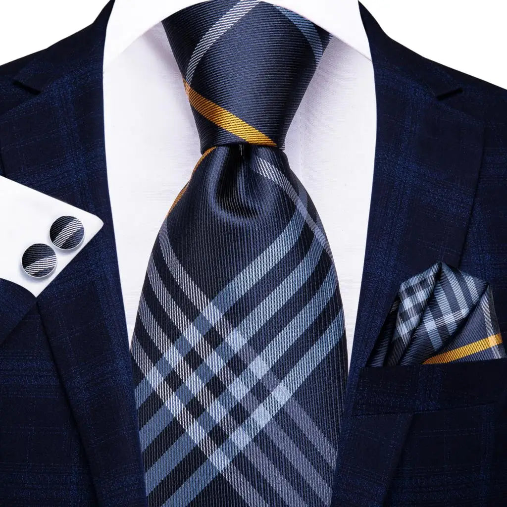 Hi-Tie Blue Business Solid Silk Men's Tie NeckTie 8.5cm Ties for Men Formal Luxury Wedding High Quality Gravata