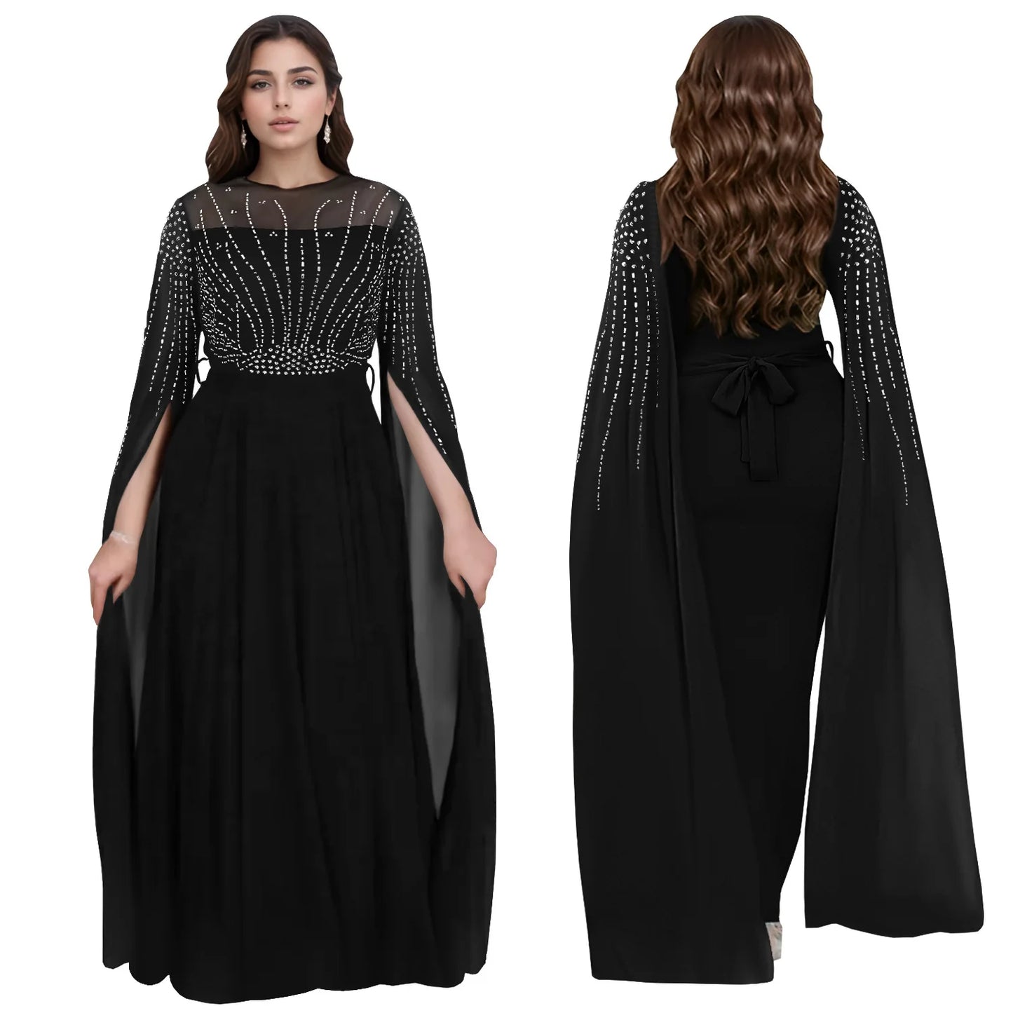 Muslim Full Dress Abayas Women Party Dresses Diamonds Lace Up Ramadan Morocco Dubai Kaftan Islam Vestidos Long Robe Jalabiya