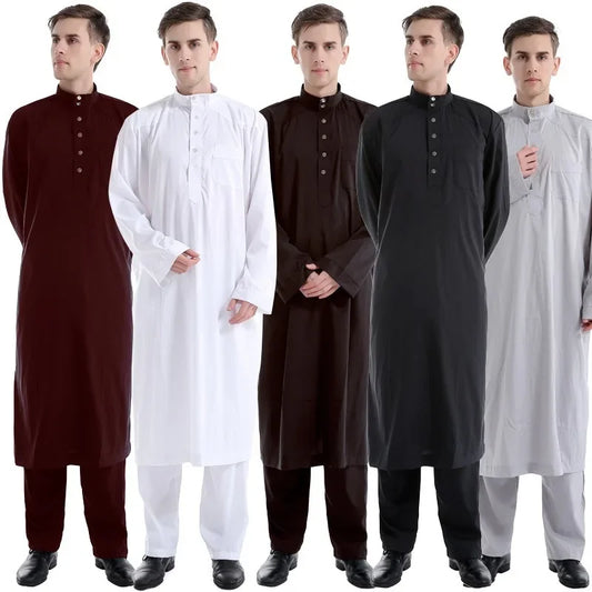 Muslim Robe Arab Men Thobe Ramadan Costumes Solid Arabic Pakistan Saudi Arabia Eid Turkey Abaya Male National Islamic Clothing