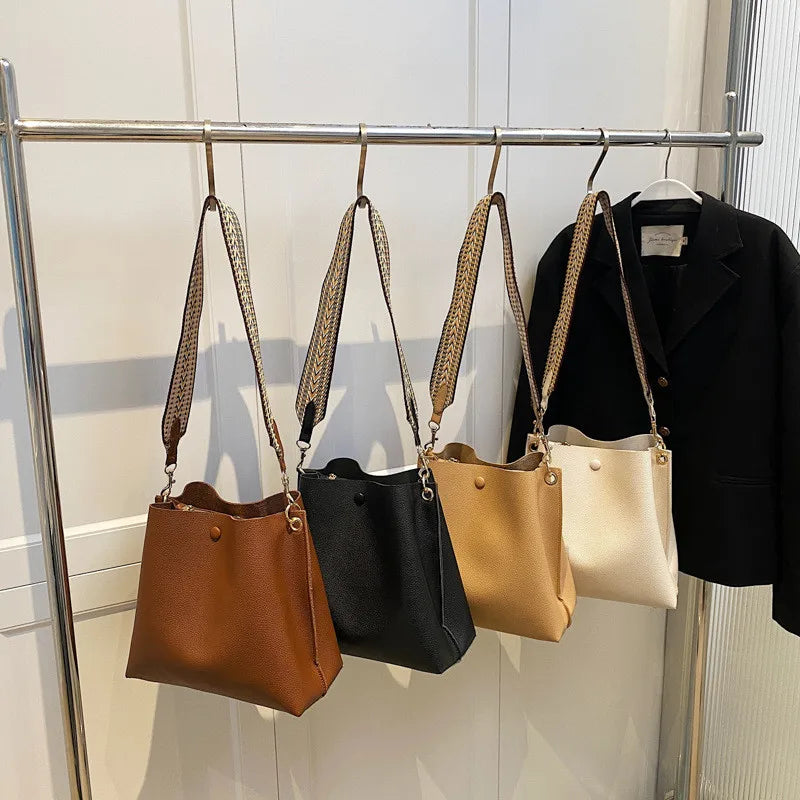 Fashion Bucket bag for women Handbag PU leather Shoulder Bag Luxury designer Wide Strap Ladies Crossbody Bag female Totes bolsa
