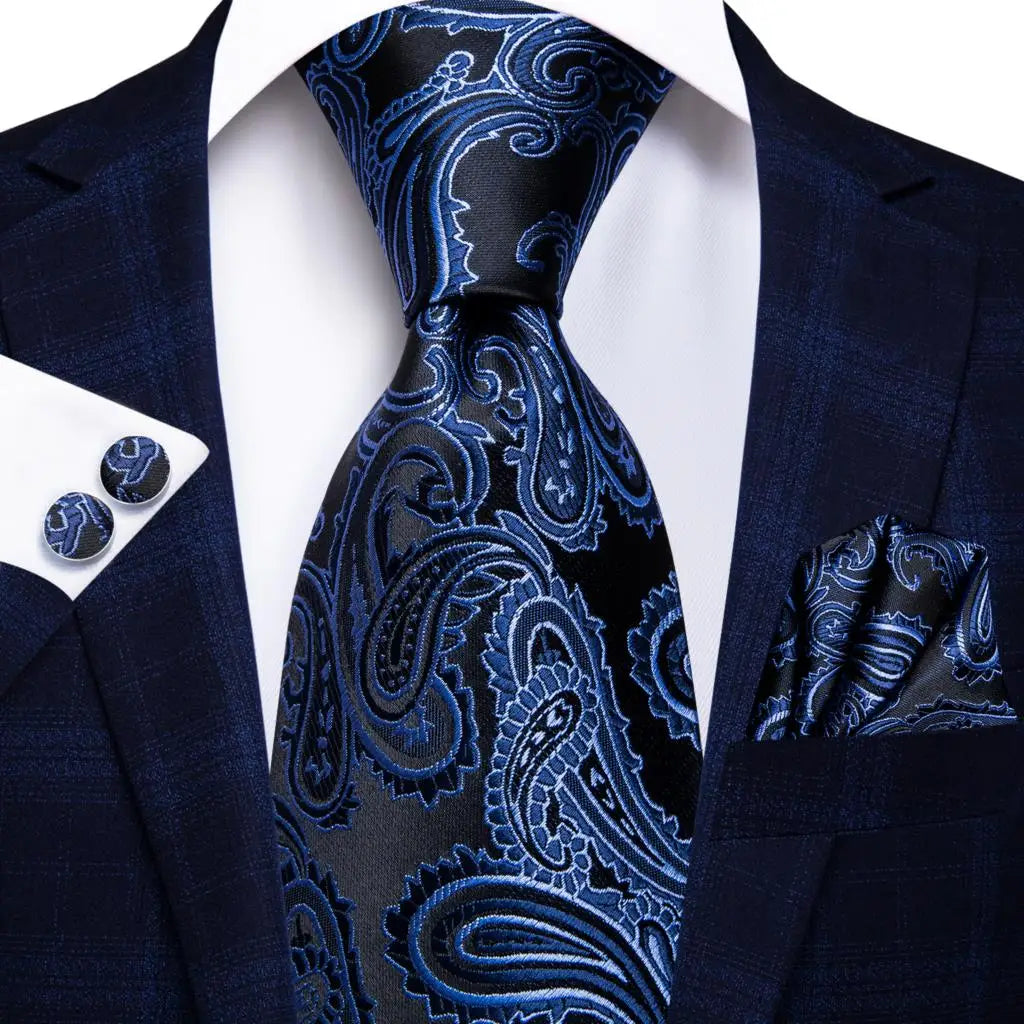 Hi-Tie Blue Business Solid Silk Men's Tie NeckTie 8.5cm Ties for Men Formal Luxury Wedding High Quality Gravata