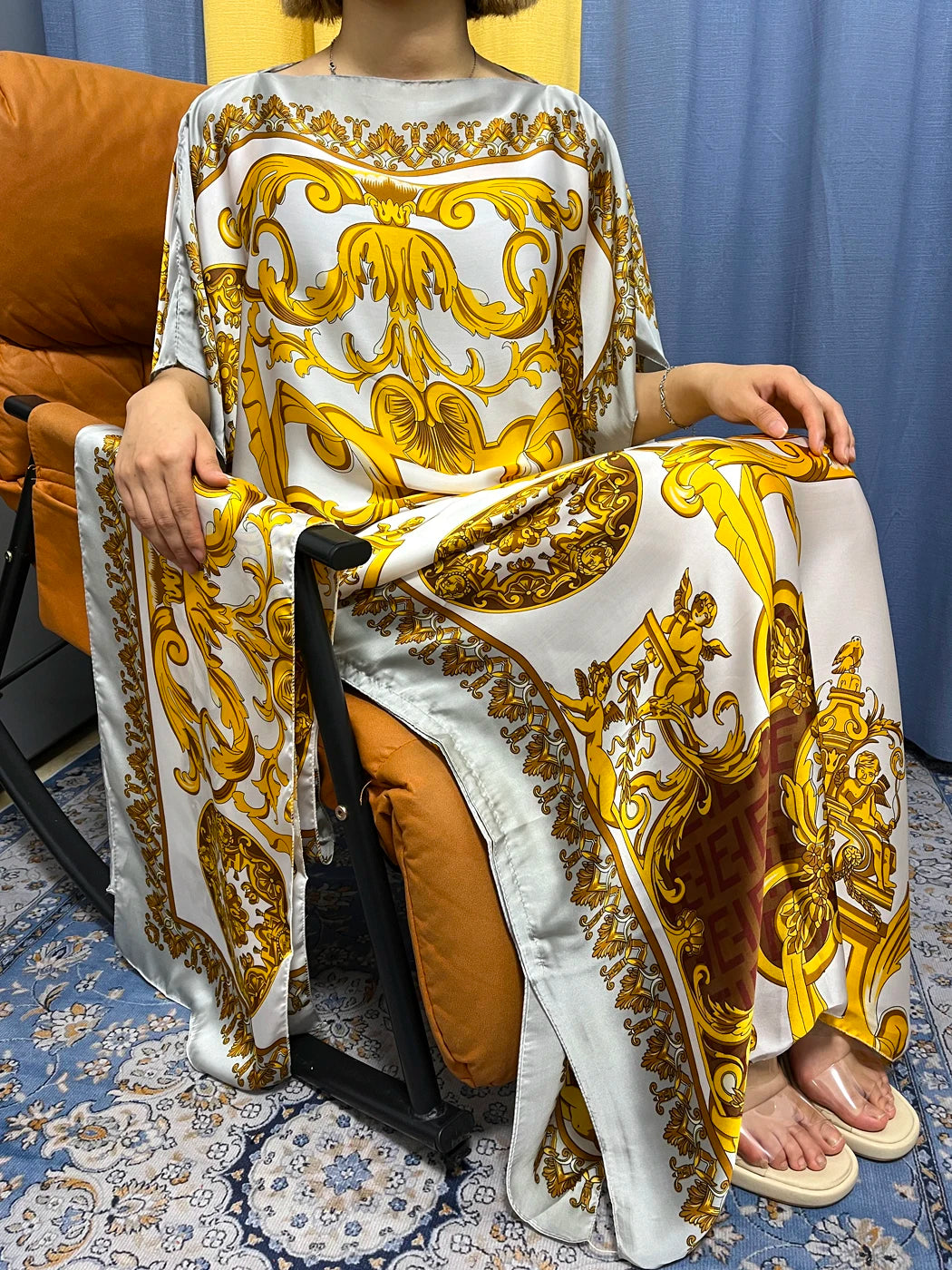 Abayas For Women 2023 Printed Silk Soft Loose Femme Robe Muslim Summer Fashion Clothing African Islam Woman Dresses With Turban