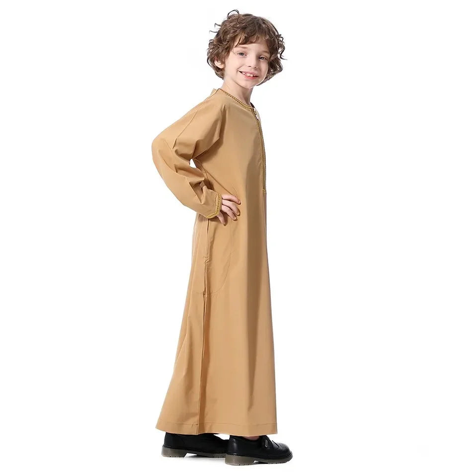 Teenage Boys' Summer Muslim Robe Kids Arab Folk Clothes Boys Solid Color Thobe 5-14 Years National Outfit for Children New