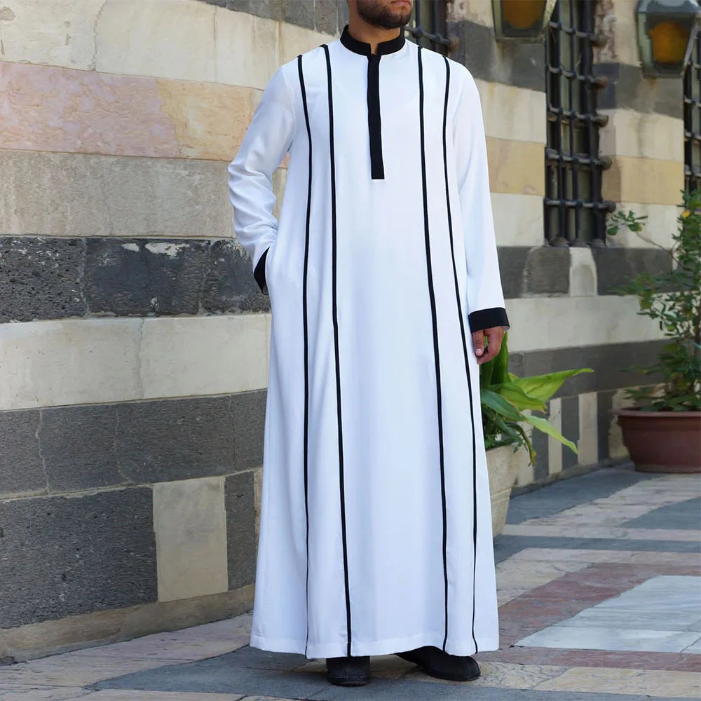 2025 Abaya Men Ramadan Cream Zina Islam Robe Kameez Galabia Spring New Ethnic Style Loose Casual Embroidered White Muslim Robe