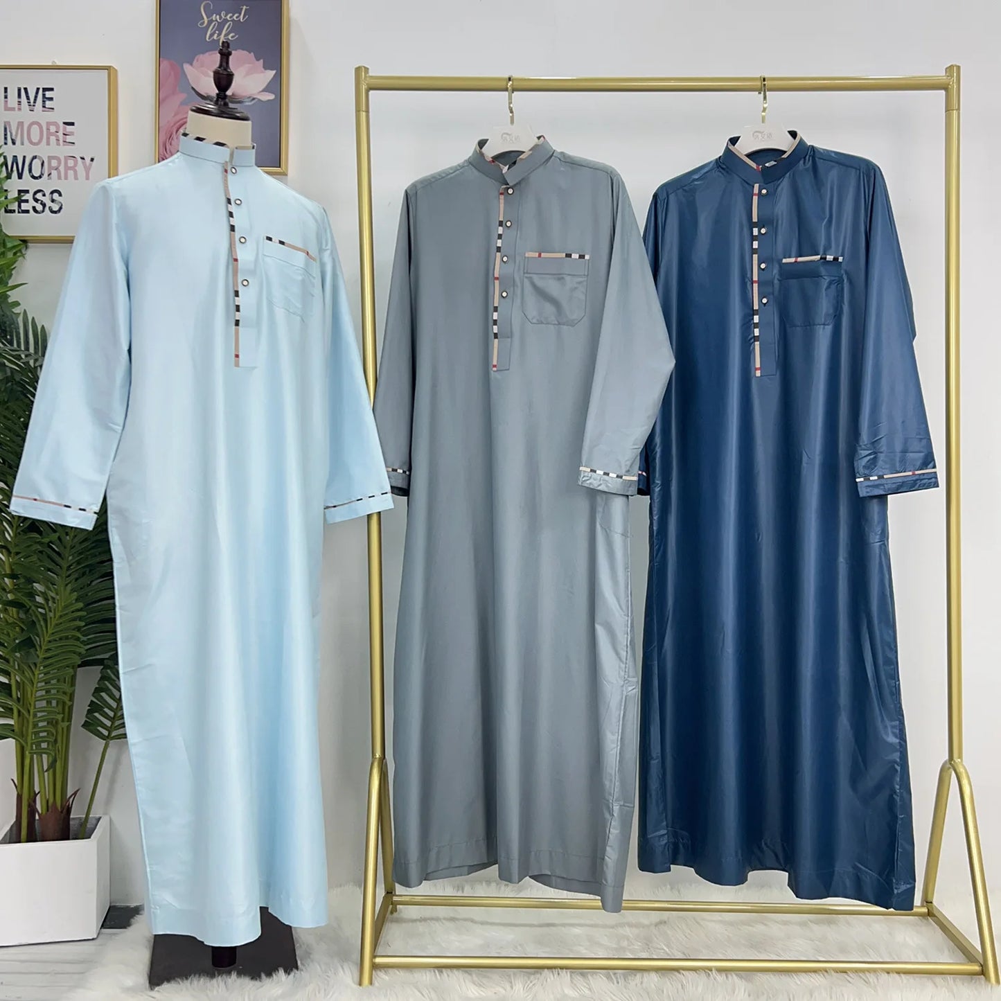 Eid Ramadan Jubba Thobe Muslim Dress for Men Long Robe Dubai Abaya Turkey Kaftan Islam Clothing Daffah Dishdasha Djellaba Prayer