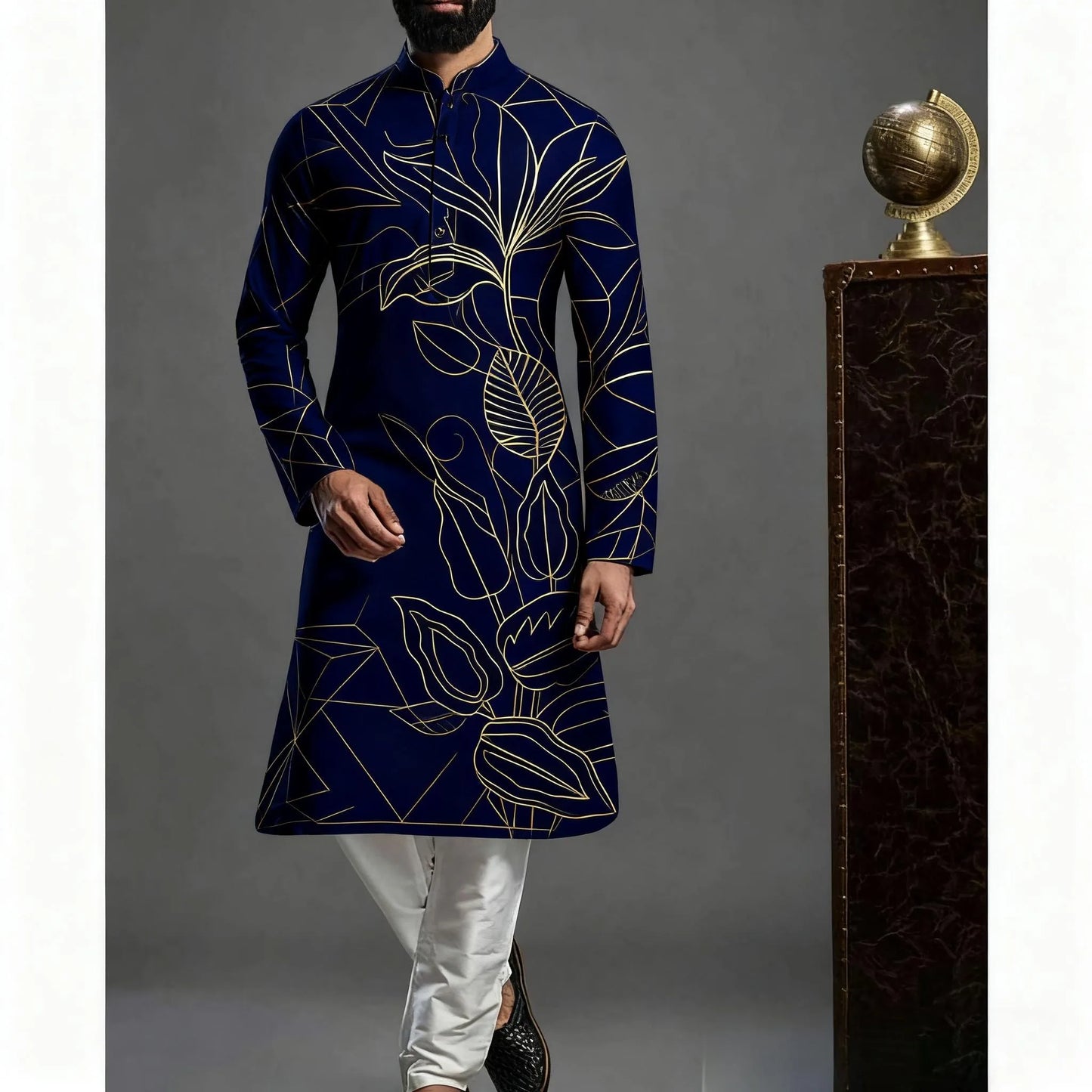 Men Islamic Arabian Patchwork Striped Embroidery Eid Muslim Long Robe Jubba Casual Loose  Muslim Dress Men Abayas