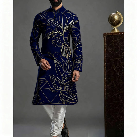 Men Islamic Arabian Patchwork Striped Embroidery Eid Muslim Long Robe Jubba Casual Loose  Muslim Dress Men Abayas