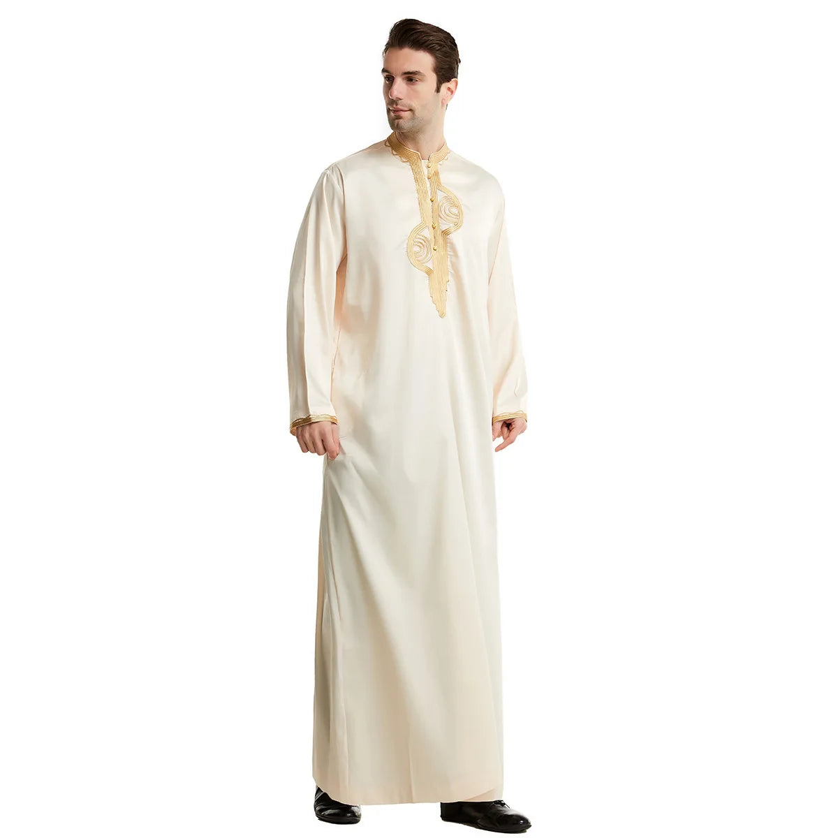 1pcs/lot man fashion embroidery muslim long robe man stand collar long sleeve jubba thobe
