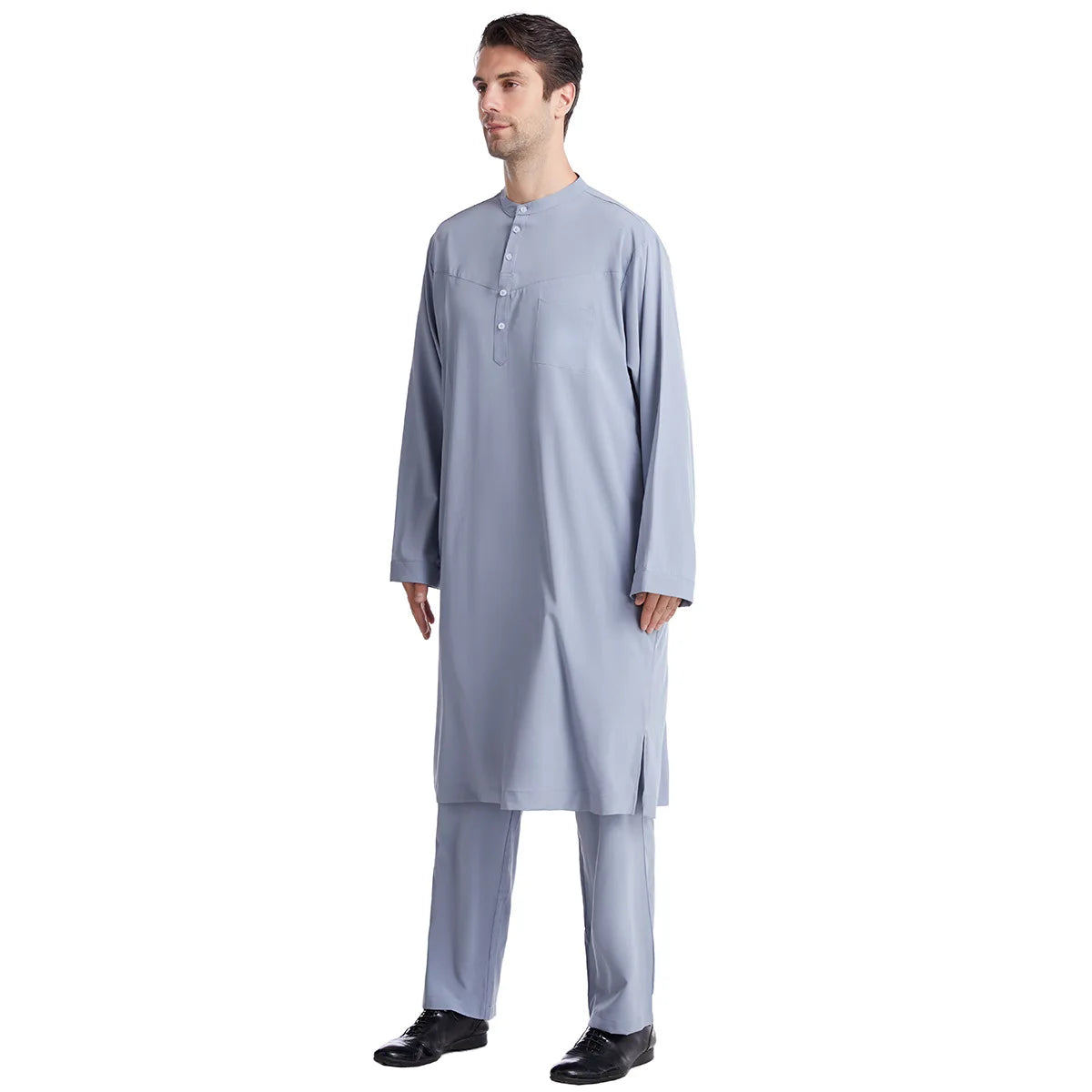 Muslim Men Jubba Thobe 2 Pice Set Top with Pant Mens Abaya Long Islamic Eid 2026 Ramadan Long Robe Saudi Wear Caftan Dubai Arab
