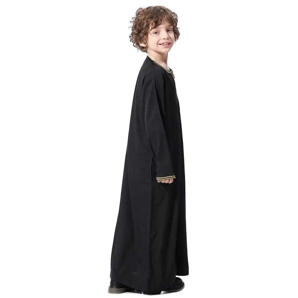 Teenage Boys' Summer Muslim Robe Kids Arab Folk Clothes Boys Solid Color Thobe 5-14 Years National Outfit for Children New