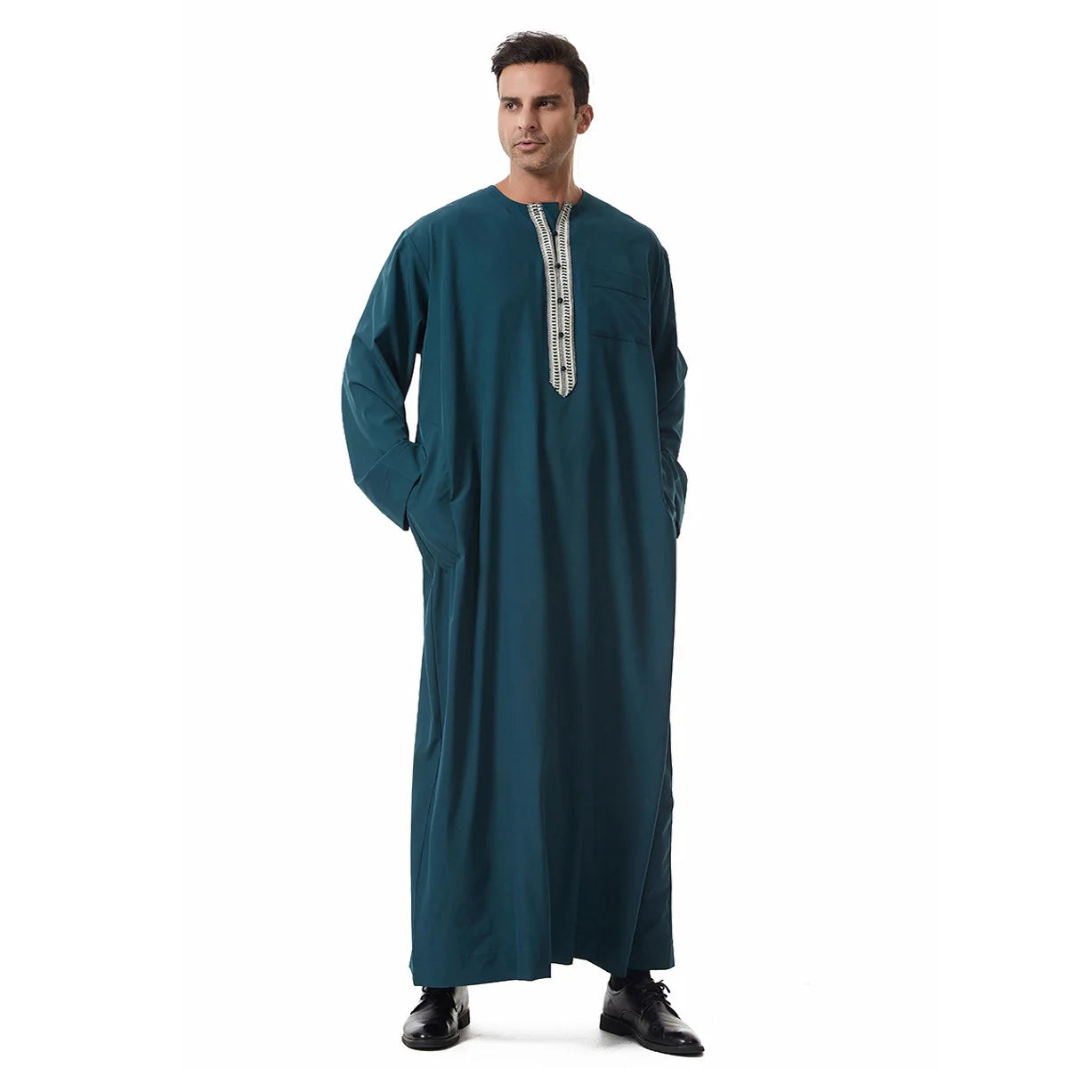 Thobes for Man Muslim Dress Islam Clothing Saudi Arabic Robe Jubba Thobe Eid Djellaba Long Sleeve Embroidery Daffah Dishdasha