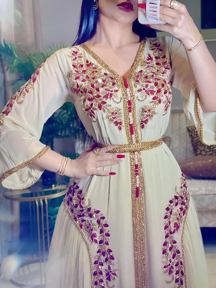 Luxury Eid Muslim Dress for Women Ramadan Arabic Abaya Islamic Evening Party Jalabiya Marocain Clothes Turkish Moroccan Kaftan
