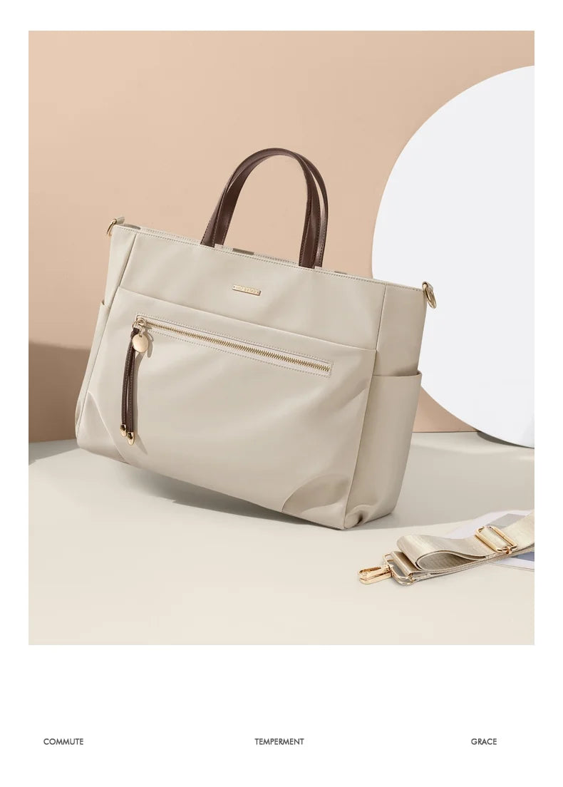 GOLF Women's Handbag Elegant Briefcase Tote Woman Business Leather Handle Nylon Lightweight 15 inch Shoulder Bag Multi Pockets