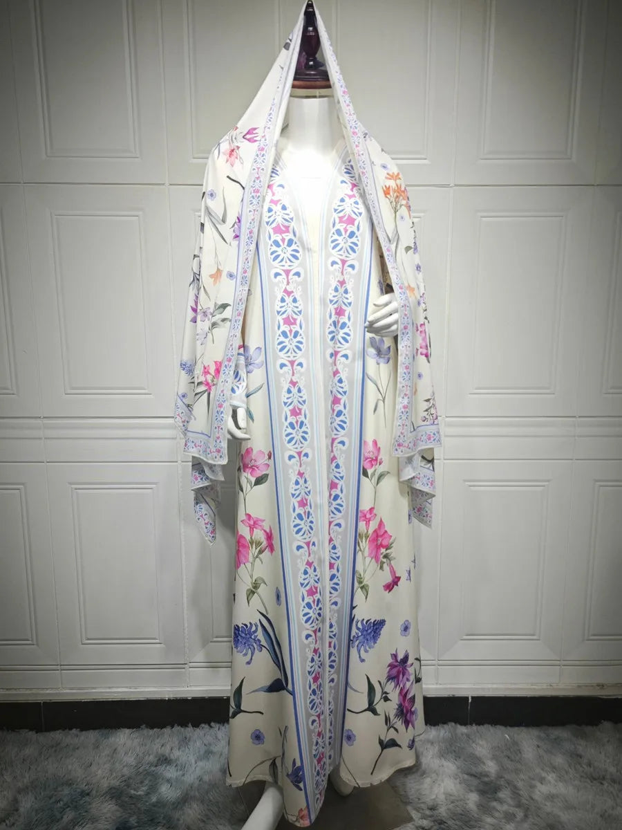 Muslim Women Dubai Abaya Luxury Floral Print Kimono Cardigan Hijab Long Dress Kaftan Ramadan Robe Femme Islam Clothing Kebaya