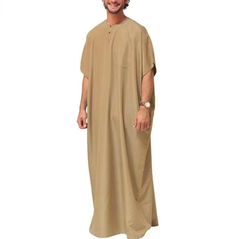 Men's Short Sleeve Muslim Kaftan Robes Leisure Loose Muslim Clothing Summer Islamic Arabic Clothes Kaftan Middle East Countries