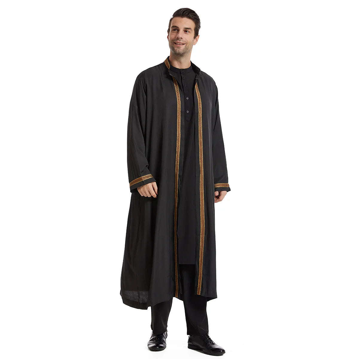 Elegant Bisht for Men Arabic Thobe Outer Robe Fashion Embroidery Islamic Jubba Kaftan Formal Ceremony Wear