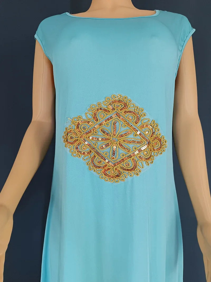 Women Abaya Party Dresses Muslim Caftan 2 Piece Set Eid Flare Sleeves Robe Embroidered Gold Lace Dress Suit Jalabiya Ramadan