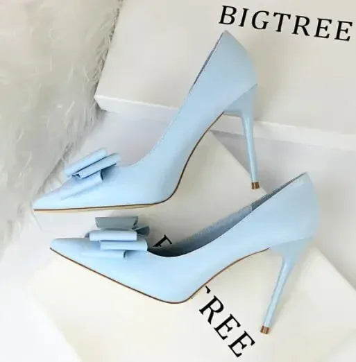 2025 Fashion Delicate Sweet Bowknot High Heel Shoes Side Hollow Pointed Women Pumps Pointed Toe 10.5CM thin Dress Shoes